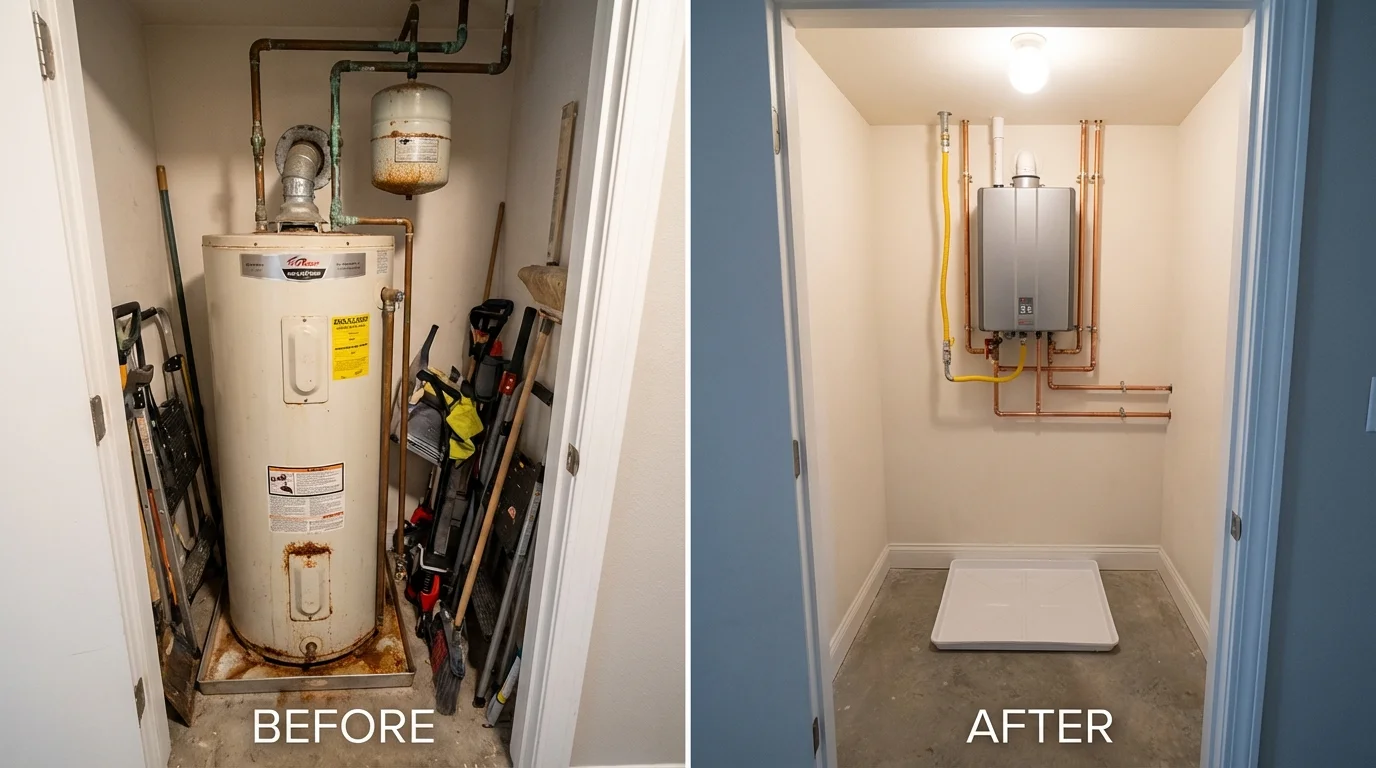 Tank water heater versus wall-mounted tankless unit comparison for Oneonta, NY homeowners