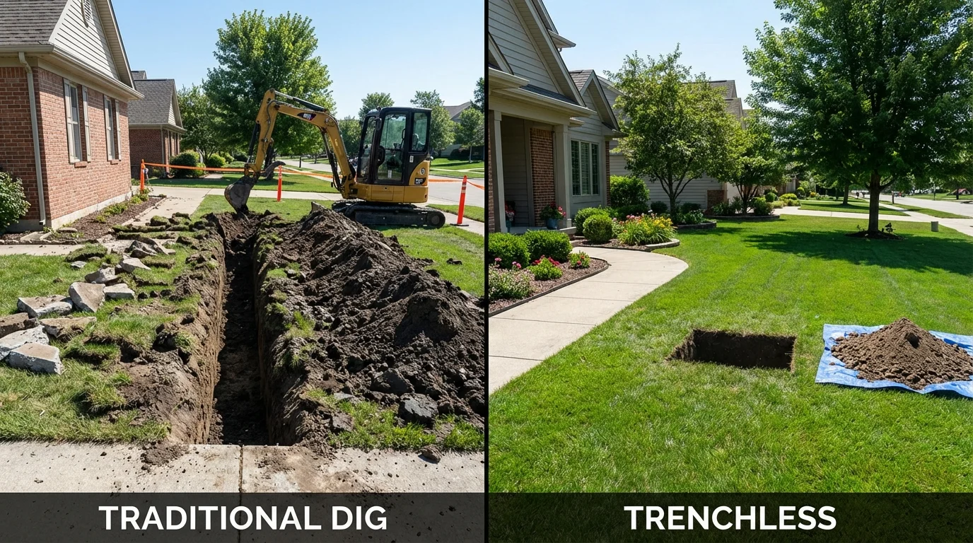 Trenchless sewer repair with minimal yard damage versus traditional excavation in Oneonta, NY